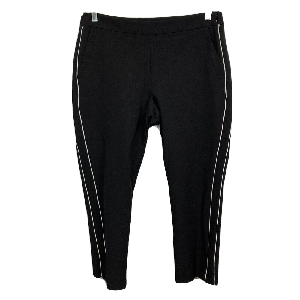 Simply Vera Wang Pants Womens Sz L Black White Side Stripe Zip Dress Stretch